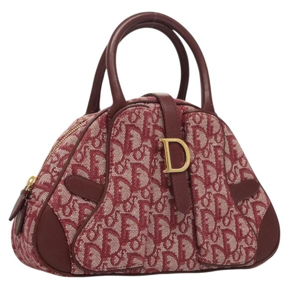 Christian Dior Trotter Canvas Saddle Hand Bag Red Gold Auth 125043 - Picture 1 of 16